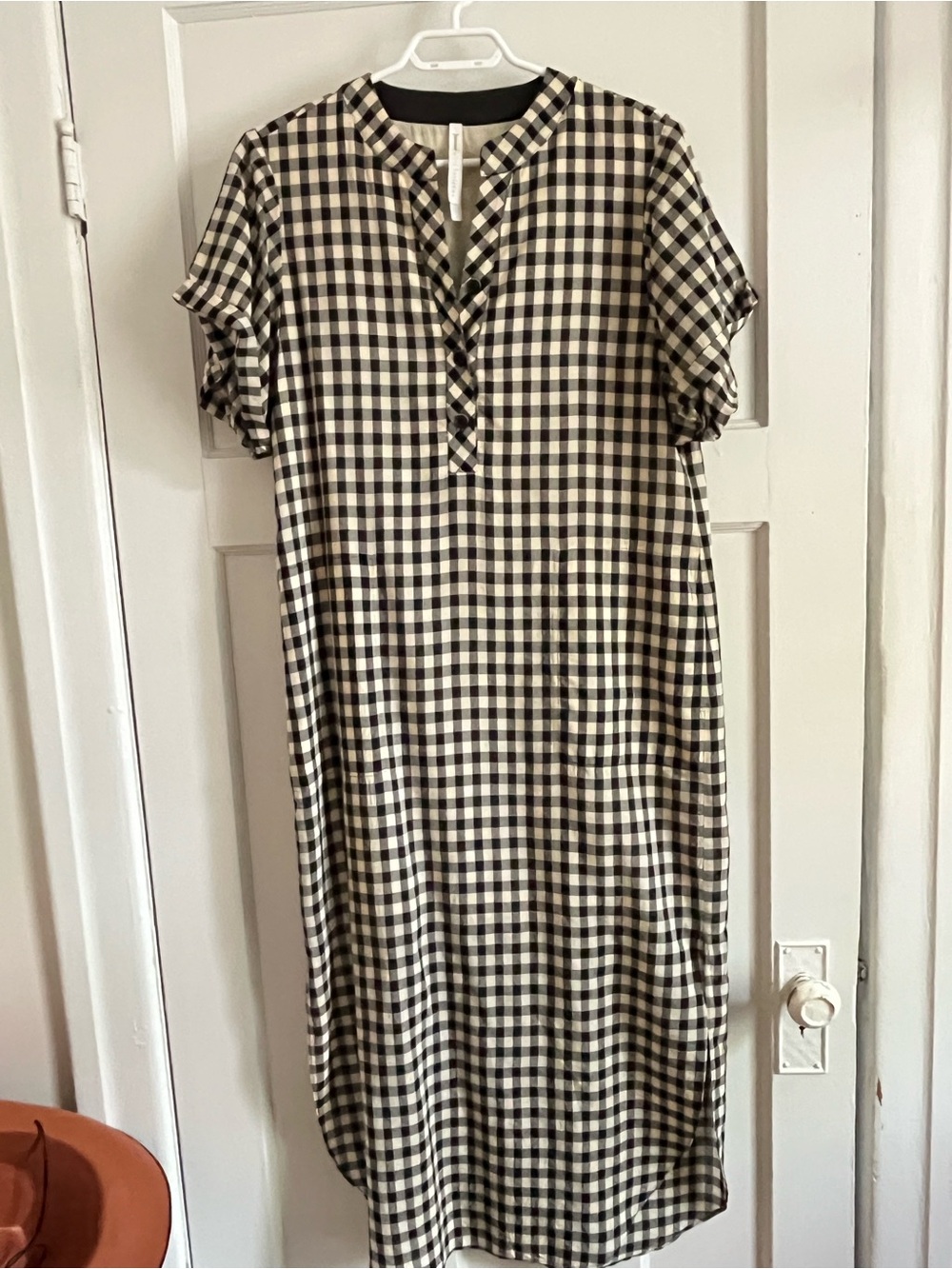 Iris Setlakwe Black and Cream Gingham Shirt Dress